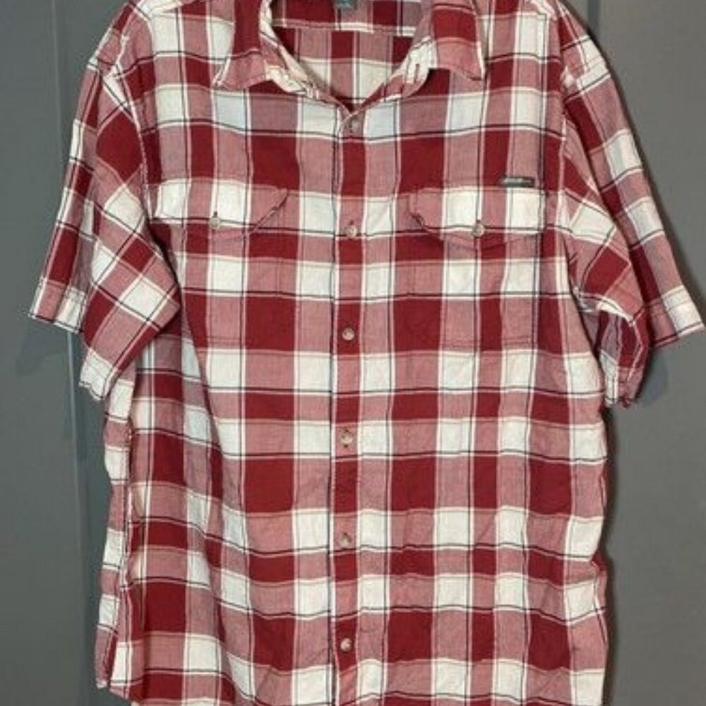 Eddie Bauer Red White Check Button Down Shirt Mens Size XL Classic Fit